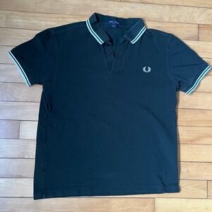 Fred Perry Mens Twin Tipped Polo Shirt Dark Green / Black Size M Short Sleeve